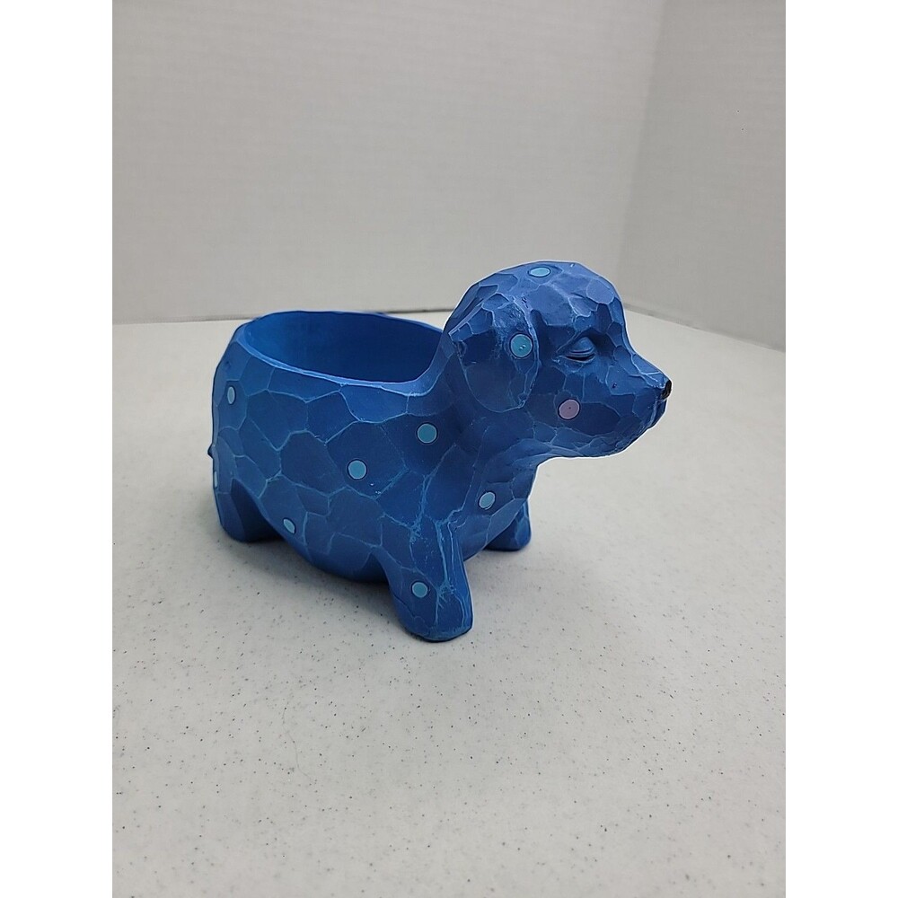 Love Of Pets Blue Polka Dots Dog Planter 6" Length 5" Tall